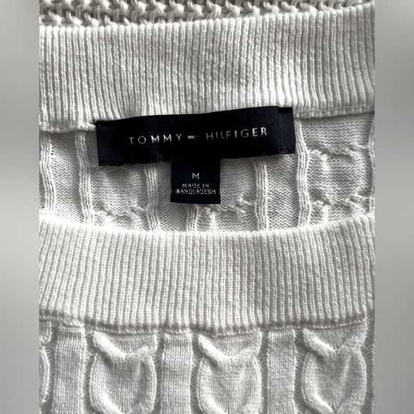 Tommy Hilfiger White Cable Knit Crew Neck Sweater - Picture 4 of 9